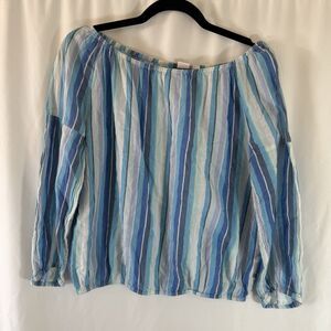 Gap Blouse Womens XS Blue Striped Long Sleeve Round Neck 100% Cotton Lightweight